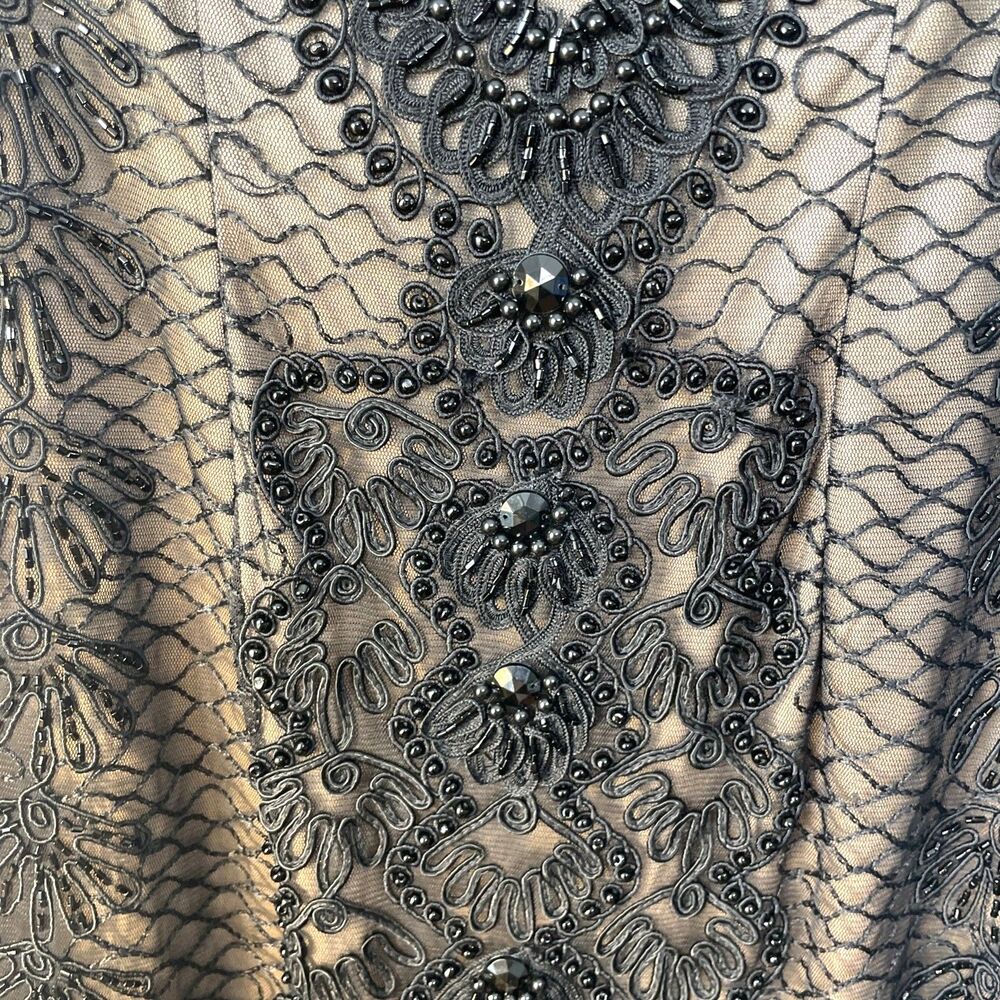 Sue Wong beaded tea length midi Straight Nude/ black dress Sz  2 $595